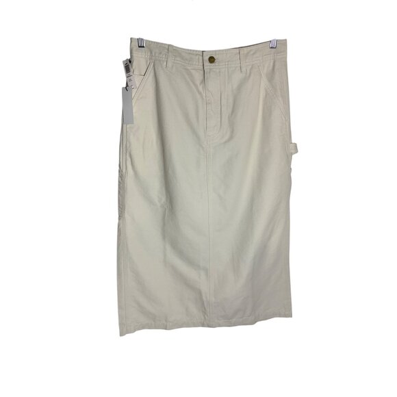 NWT Aritzia TNA Greenwich Cotton Canvas Utility Midi Skirt Ivory Birch-sz 12 - Picture 1 of 12